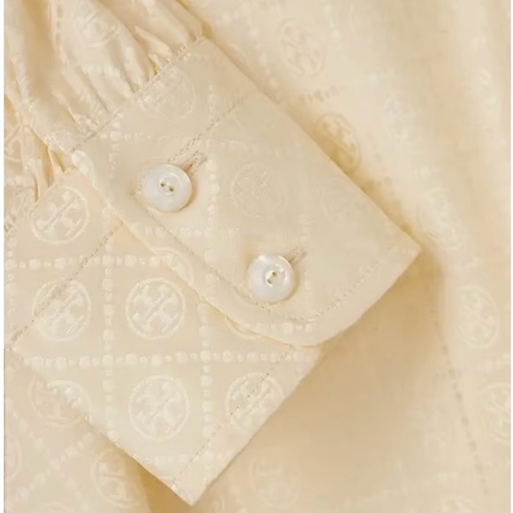 Tory Burch French-cream Tie Neck silk blouse; Jacquard logo; NWT - Picture 3 of 11